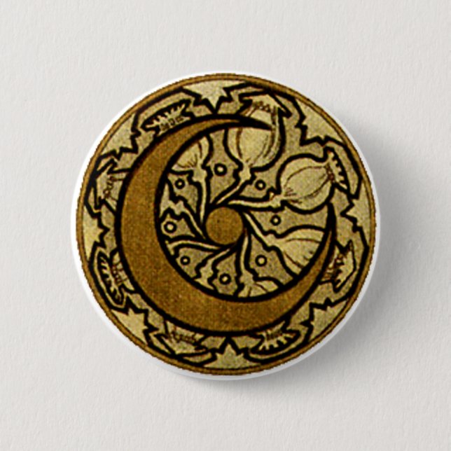 Zodiac Crescent Moon Mucha  Button (Front)