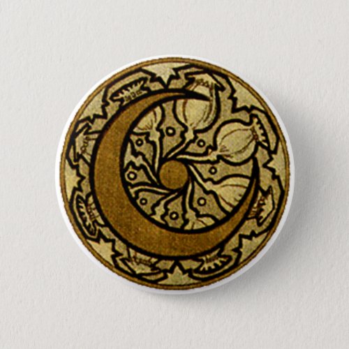 Zodiac Crescent Moon Mucha  Button