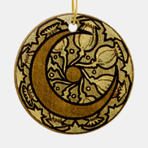 Zodiac Crescent Moon Mucha  Ceramic Ornament