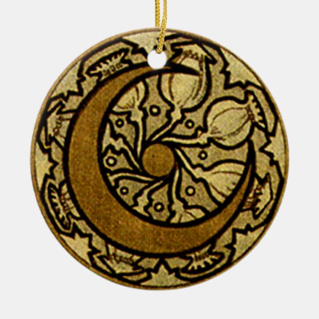 Zodiac Crescent Moon Mucha  Ceramic Ornament (Front)