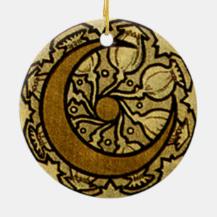 Zodiac Crescent Moon Mucha Ceramic Ornament