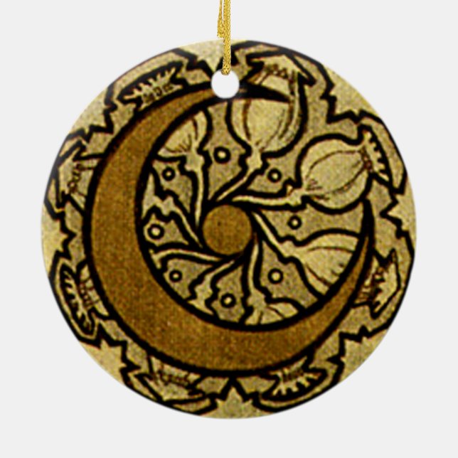 Zodiac Crescent Moon Mucha  Ceramic Ornament (Back)