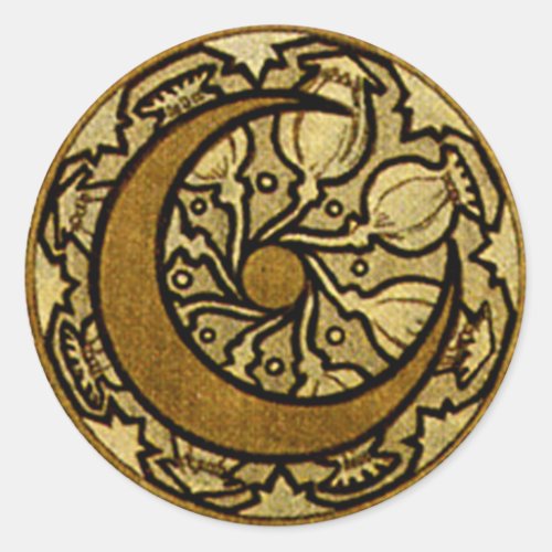 Zodiac Crescent Moon Mucha  Classic Round Sticker