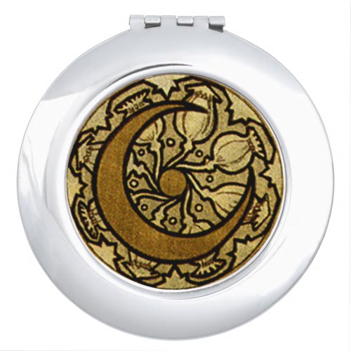 Zodiac Crescent Moon Mucha  Compact Mirror