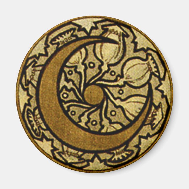 Zodiac Crescent Moon Mucha  Magnet (Front)