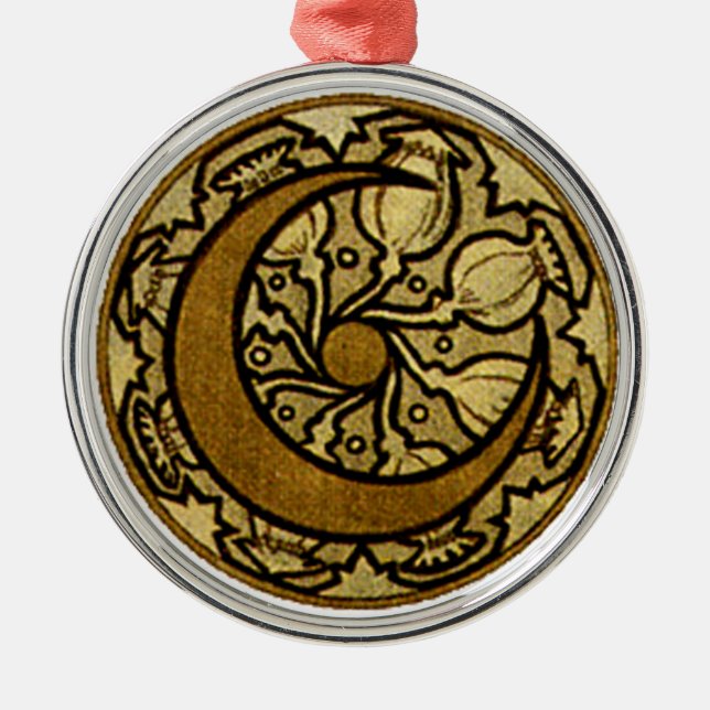 Zodiac Crescent Moon Mucha  Metal Ornament (Front)