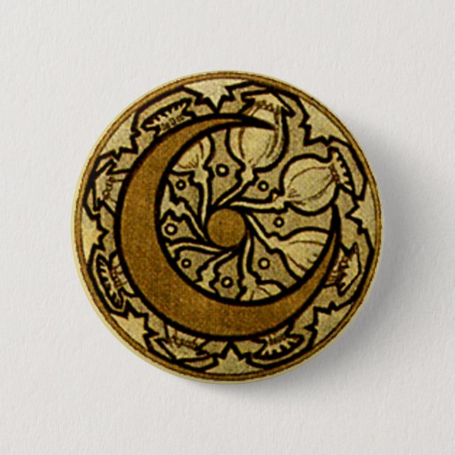 Zodiac Crescent Moon Mucha  Pinback Button (Front)