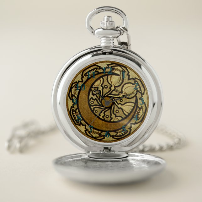 Zodiac Crescent Moon Mucha  Pocket Watch (Inside)