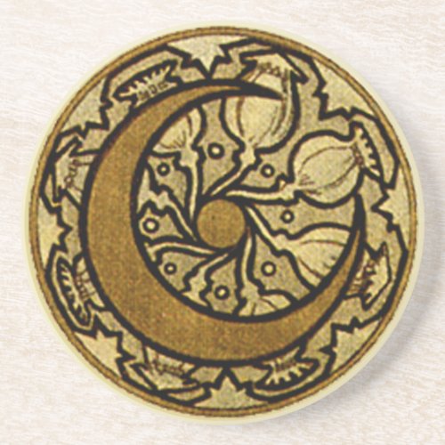 Zodiac Crescent Moon Mucha  Sandstone Coaster