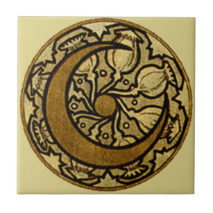 Zodiac Crescent Moon Mucha  Tile