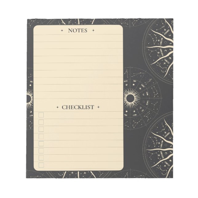 Zodiac | Daily Notes and Checklist Notepad (Front)