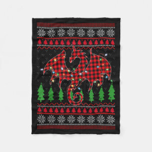 Zodiac Dragon Ugly Sweater Christmas Lights Dragon Fleece Blanket