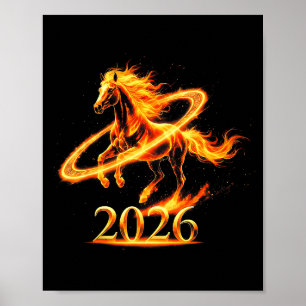 Zodiac fire gold year of the horse 2026 lunar new poster