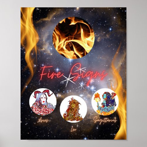 Zodiac Fire Signs Abstract Designed Poster