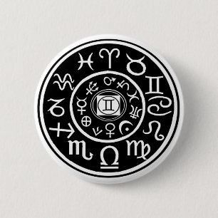 Zodiac - Gemini Constellation & Planetary Design Pinback Button