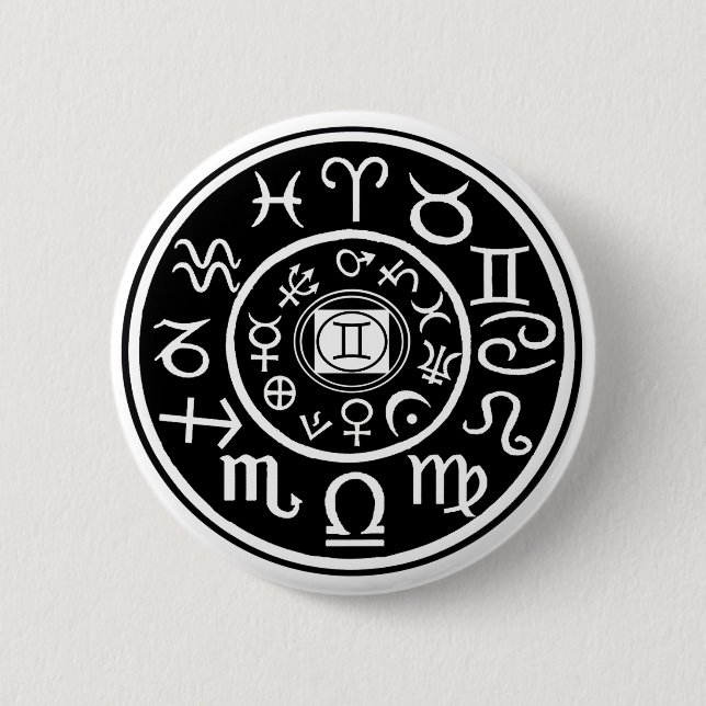 Zodiac - Gemini Constellation & Planetary Design Pinback Button (Front)