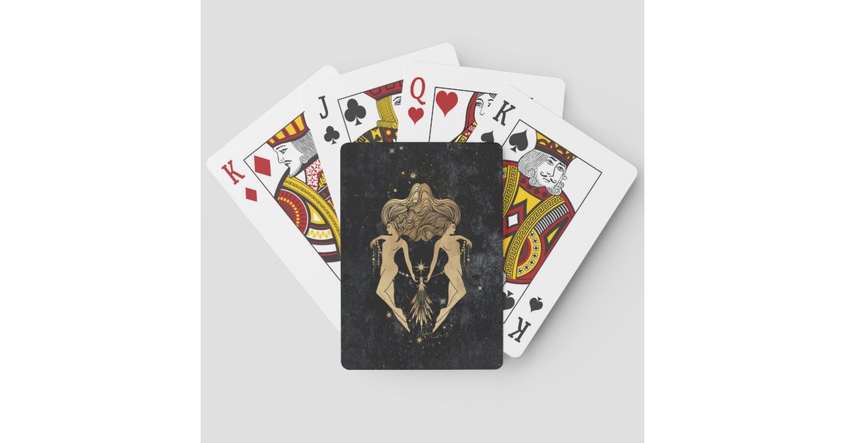 Zodiac Gemini | Cosmic Gold and Black Astrology Playing Cards | Zazzle