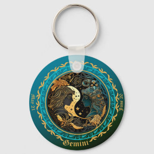 Zodiac Gemini Customise NAME, DATE Keychain