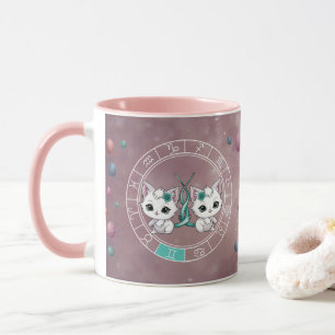 Zodiac Gemini Cute Cat Wheel Planet Astrology Mug