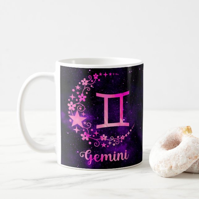 Zodiac Gemini Design Coffee Mug Cup (With Donut)