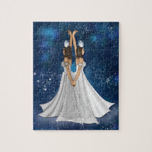 Zodiac Gemini Goddess in Blue Celestial Space Jigsaw Puzzle