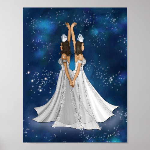 Zodiac Gemini Goddess in Blue Celestial Space Poster