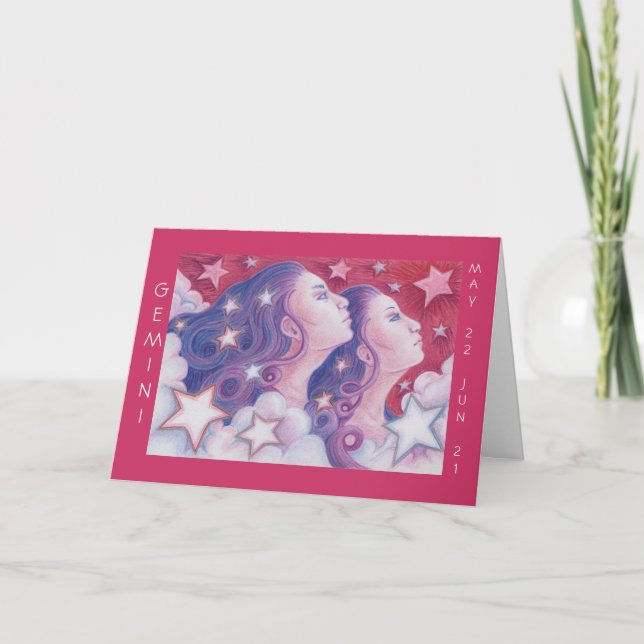 Zodiac Gemini 'Happy Birthday' greetings card (Front)