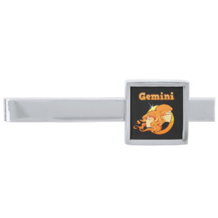 Zodiac Gemini illustration Silver Finish Tie Bar