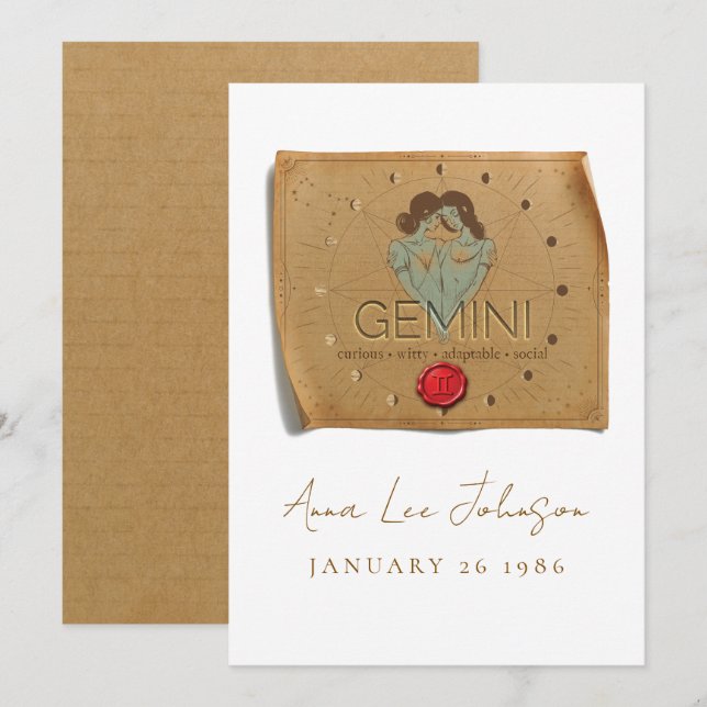 ZODIAC - Gemini - Personalized Birthday Card (Front/Back)