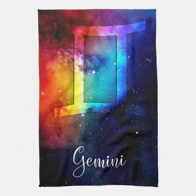 Zodiac : Gemini Rainbow Space Kitchen Towel (Vertical)