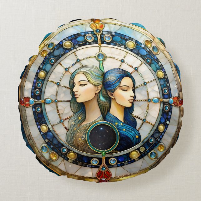 Zodiac - Gemini The Twins Round Pillow (Front)