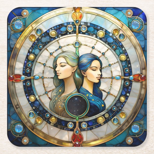 Zodiac - Gemini The Twins Square Paper Coaster (Front)