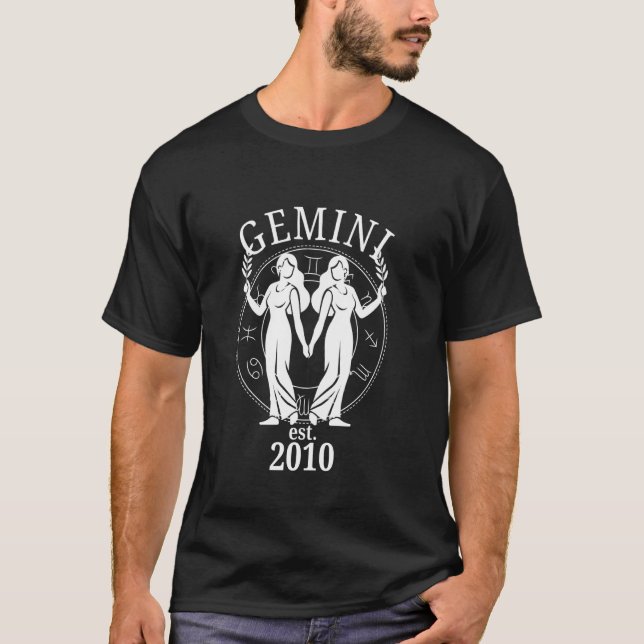 Zodiac Gemini Twins Born in 2010 T-Shirt (Front)