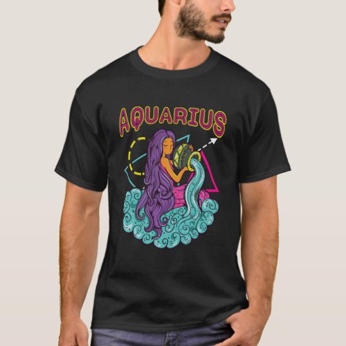 Zodiac Gift Of Retro Mermaid Art For Aquarius Girl T_Shirt