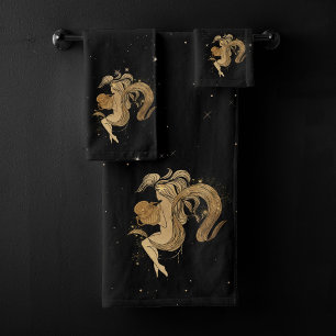 Zodiac Goddess Cosmic Gold Aquarius Astrology Bath Towel Set