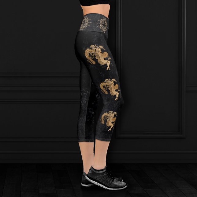 Zodiac Goddess | Cosmic Gold Aquarius Astrology Capri Leggings (Creator Uploaded)