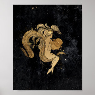 Zodiac Goddess Cosmic Gold Aquarius Astrology Poster