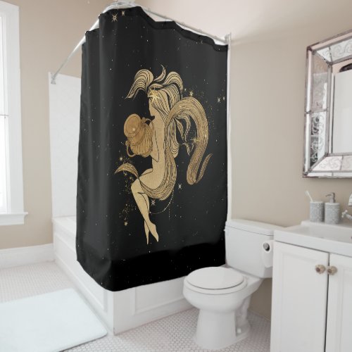 Zodiac Goddess  Cosmic Gold Aquarius Astrology Shower Curtain