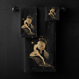 Zodiac Goddess Cosmic Gold Aries Astrology Bath Towel Set