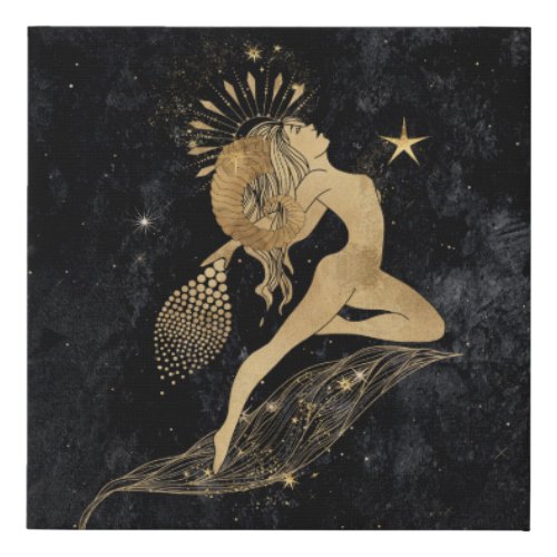 Zodiac Goddess  Cosmic Gold Aries Astrology Faux Canvas Print
