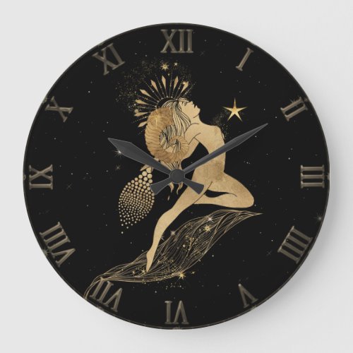 Zodiac Goddess  Cosmic Gold Aries Astrology Large Clock