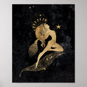 Zodiac Goddess Cosmic Gold Aries Astrology Poster