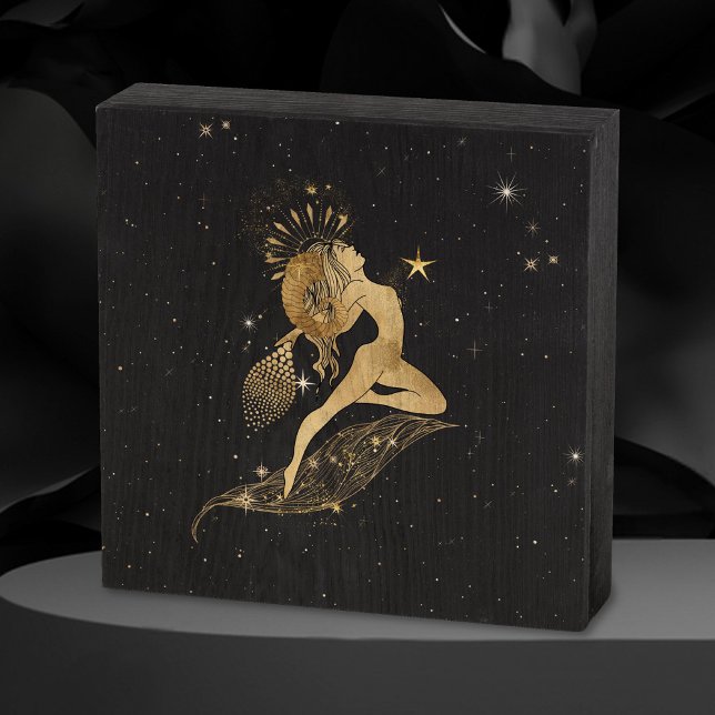 Zodiac Goddess | Cosmic Gold Aries Astrology Wooden Box Sign (Creator Uploaded)