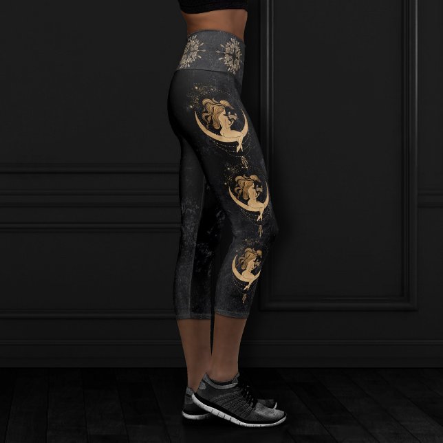 Zodiac Goddess | Cosmic Gold Cancer Astrology Capri Leggings (Creator Uploaded)
