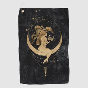 Zodiac Goddess Cosmic Gold Cancer Astrology Golf Towel