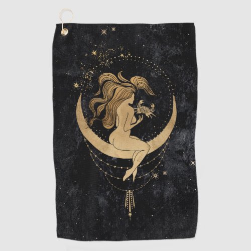 Zodiac Goddess  Cosmic Gold Cancer Astrology Golf Towel