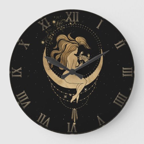 Zodiac Goddess  Cosmic Gold Cancer Astrology Large Clock