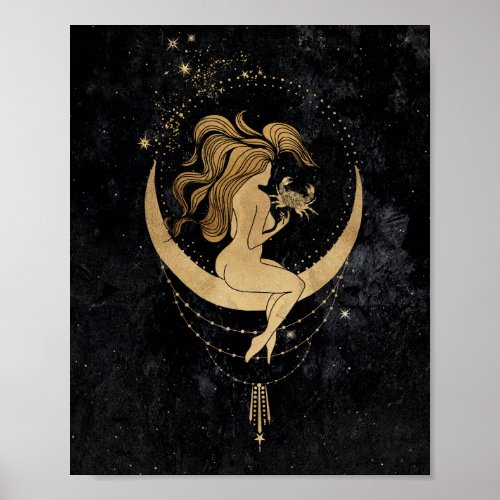 Zodiac Goddess  Cosmic Gold Cancer Astrology Poster