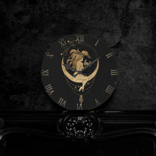 Zodiac Goddess Cosmic Gold Cancer Astrology Round Clock