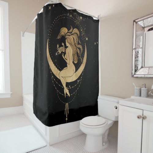 Zodiac Goddess  Cosmic Gold Cancer Astrology Shower Curtain